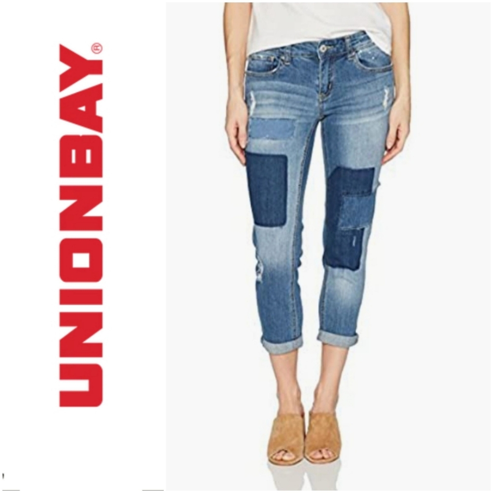 UNIONBAY juniors baylee patch vintage peg jean in dark wash, Size 9, GUC